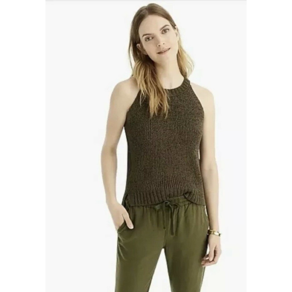 J. Crew Factory Olive Sleeveless Knit Halter Sweater
